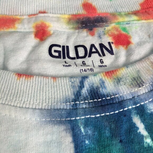 Tie Dye Gildan Youth T-Shirt L 14/16 Color Splash Cotton Short Sleeve White Base - Picture 2 of 6